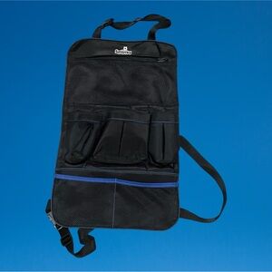 Black Car Seat Organizer with Blue Trim